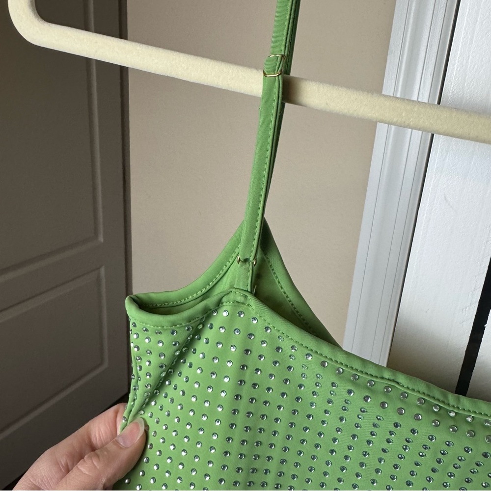 WeWoreWhat NWT Green Crystal Sleeveless Midi Slip Dress with Floral Detail - Picture 11 of 16